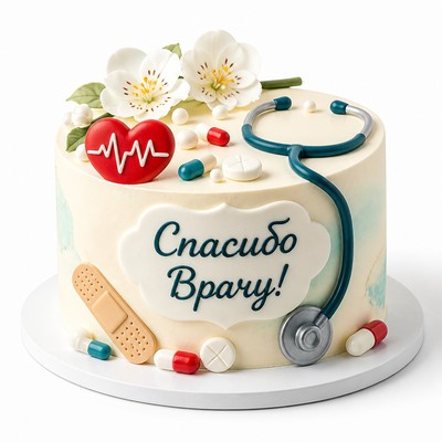 Торт «Спасибо врачу» с праздничной надписью