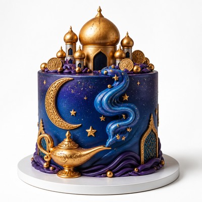 Торт стиле aladdin обходятся волшебства джина для именинника с золотым декором