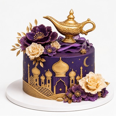 Торт стиле aladdin обходятся волшебства джина для торжества с кремовыми цветами