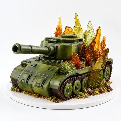 Торт танк мастики яркий с карамельным декором