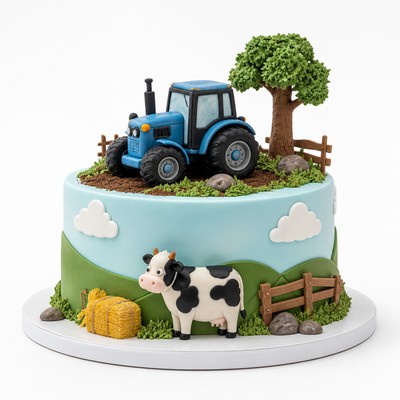 Торт tractor style для семьи с тематической фигуркой