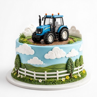 Торт tractor style для семьи с воздушными облаками