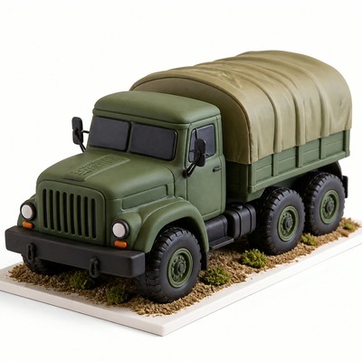 Торт в виде военной машины с фигурным декором