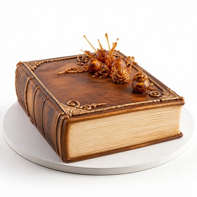 Детский торт в виде книги с карамельным декором