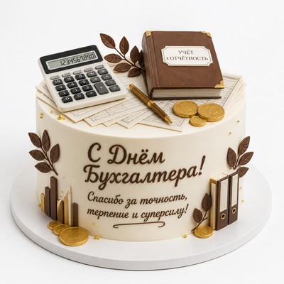 Торт вкусный бухгалтера тематический с праздничной надписью