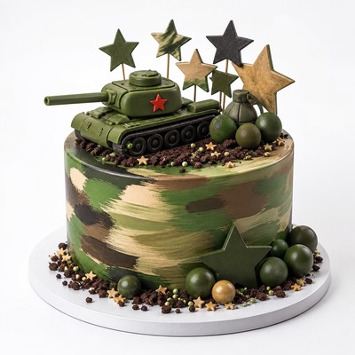 Торт военный мальчика сладкий вкус побед знакомый для гостей с сахарными фигурками