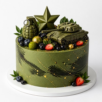Торт военный мальчика сладкий вкус побед знакомый лаконичный с фруктовым акцентом