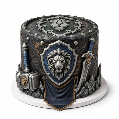 Торт world warcraft яркий элемент вашего праздника для именинника с серебряным декором