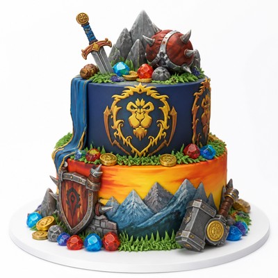 Торт world warcraft яркий элемент вашего праздника двухъярусный с конфетным декором
