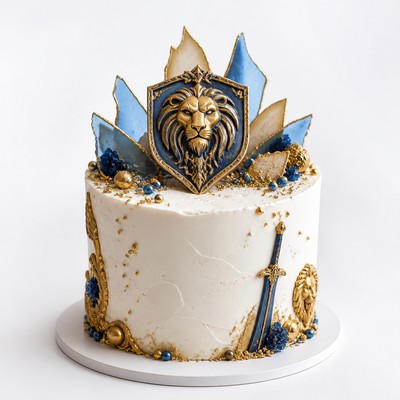 Белый торт World of Warcraft со щитом Альянса и кристаллами