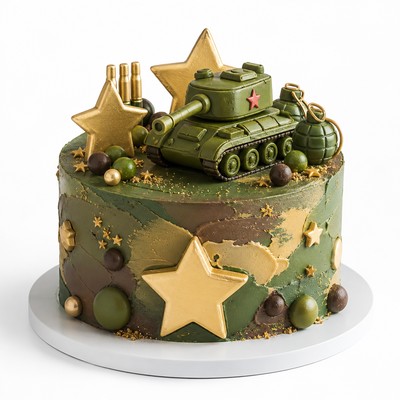 Яркий торт для торжества военный мальчика сладкий вкус побед знакомый