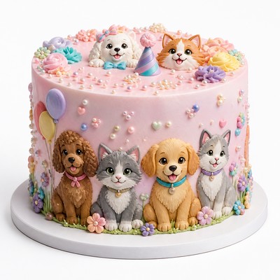 Яркий торт стиле «тайная жизнь домашних животных» с жемчужным декором
