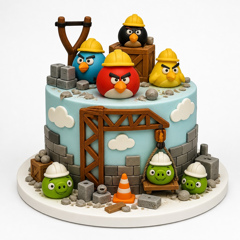 Торт angry Birds строители