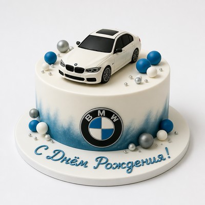 Торт нежный bmw из мастики с фигурной надписью