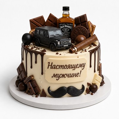 Торт нежный для настоящего мужчины с фигурками и надписью