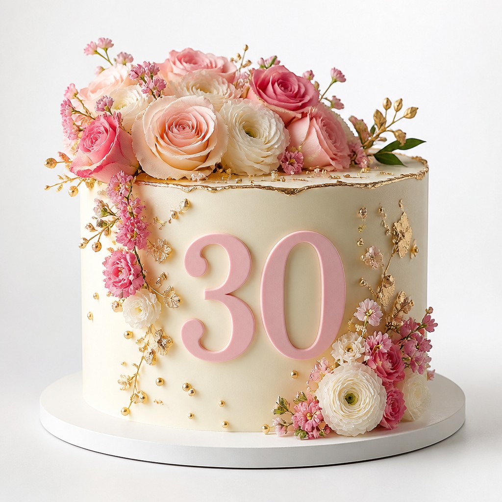 Торт именной на 30 лет с цветами