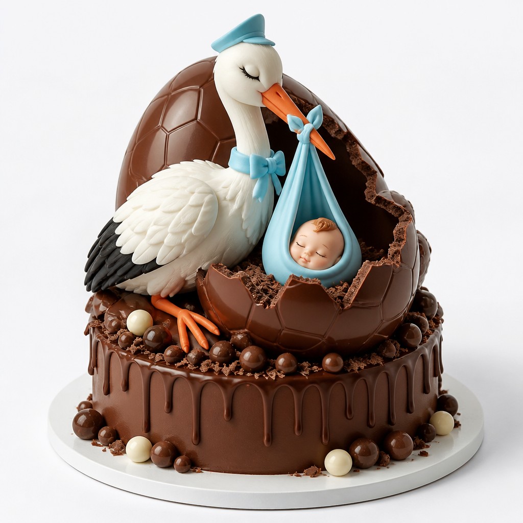 Торт kinder сюрприз с аистом и младенцем