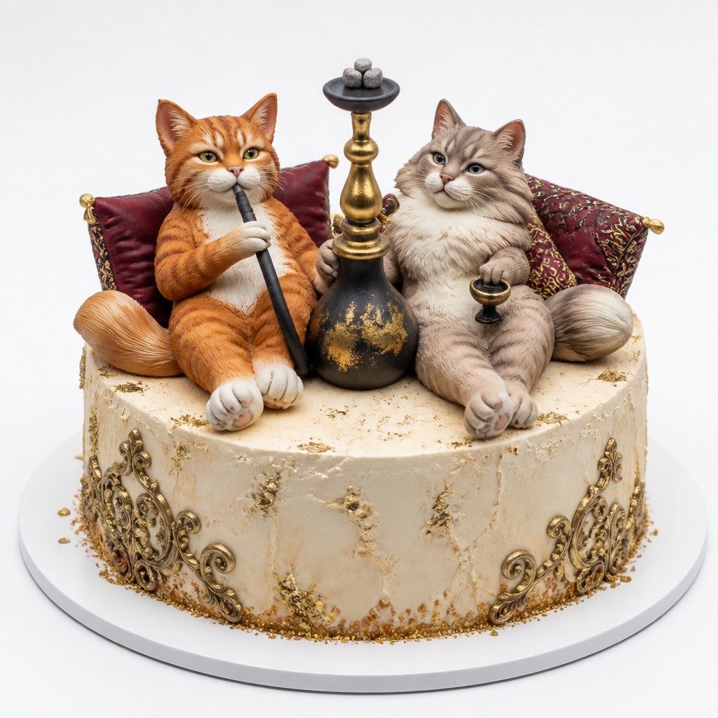 Торт кот с кошкой и кальяном