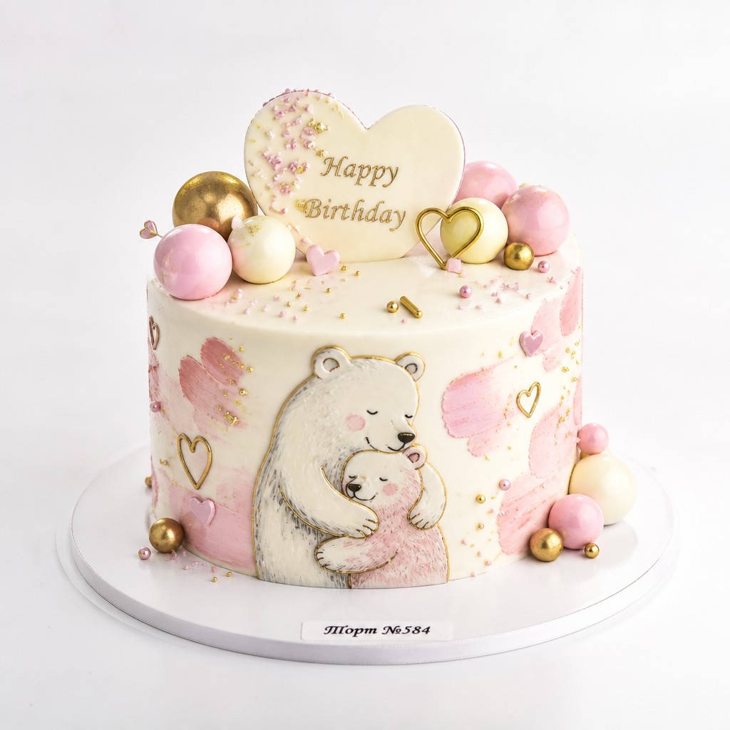 Торт с медведями-полярными и топпером Happy Birthday