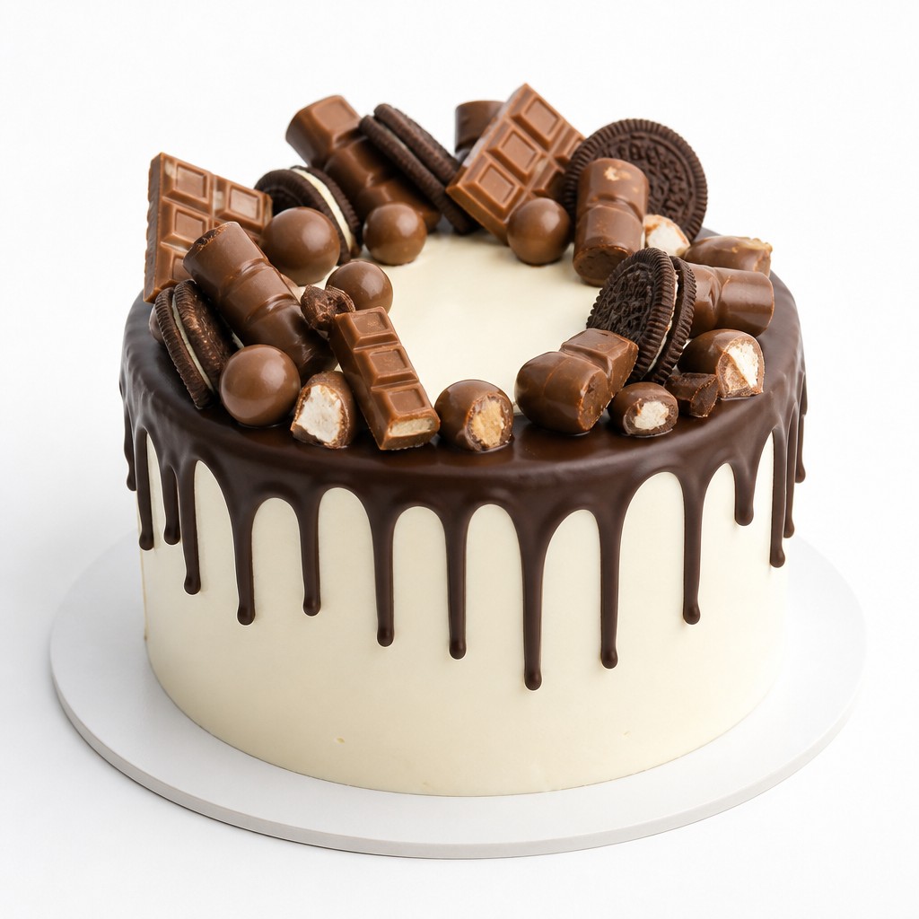 Белый торт с дрипом и шоколадными плитками Oreo