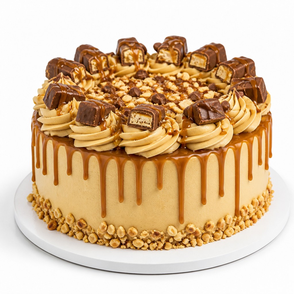 Торт с карамельным кремом, орехами и Snickers-декором