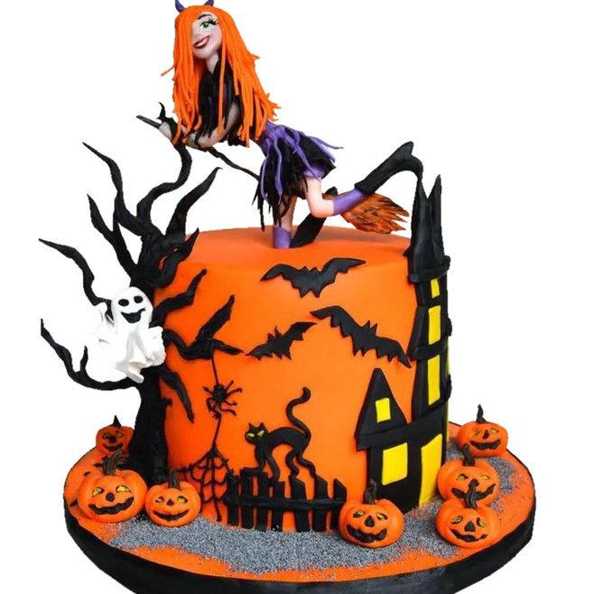 Торт веселый Хэллоуин с ведьмочкой