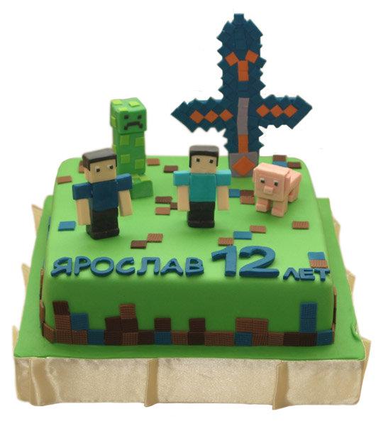 Торт по мотивам игры Minecraft на 12 лет