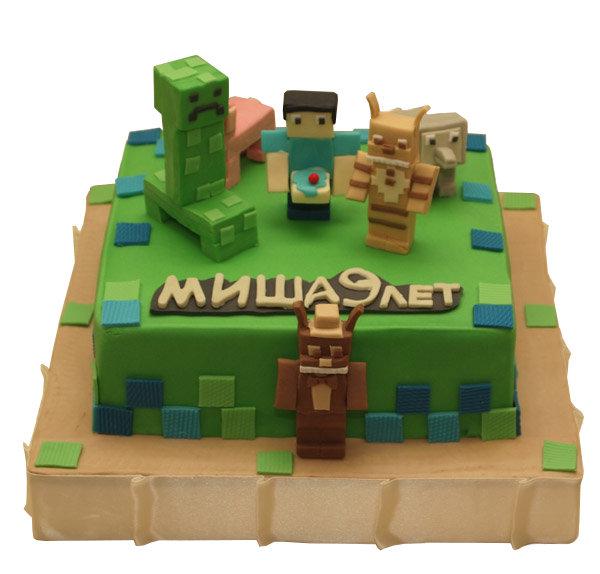Торт герои игры Minecraft на 9 лет