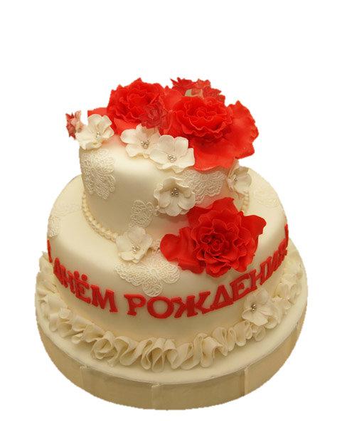 Торт красные и белые цветы