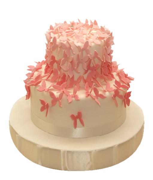 Торт розовые бабочки на белом