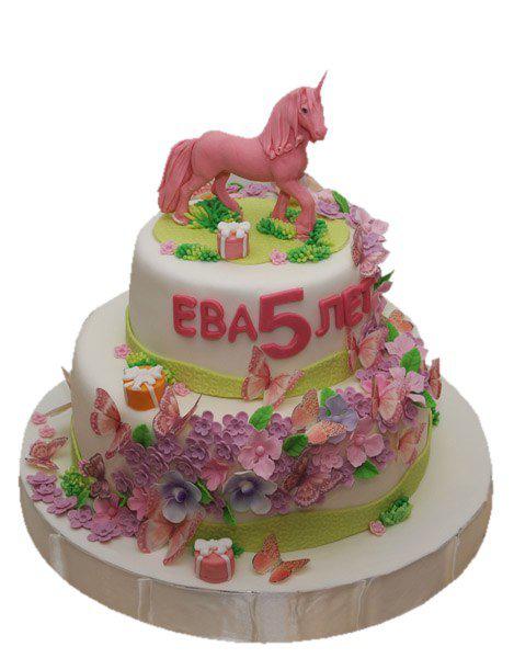 Торт именной с розовым единорогом на 5 лет