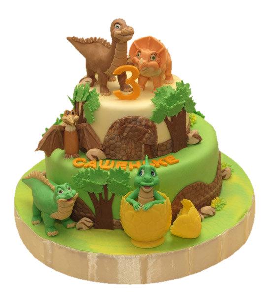 Торт на 3 годика динозаврики