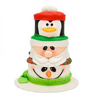 Торт забавные снеговик Санта и пингвин