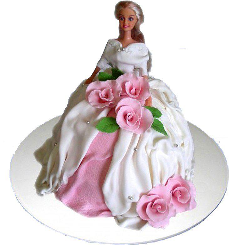 Торт Барби в платье с розами