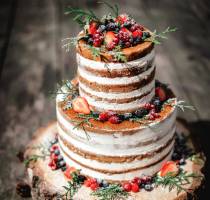 Торт открытый с лесными ягодами и веточками