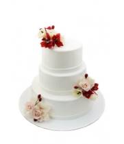Торт с цветами бело-красными трехъярусный белый