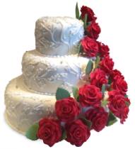 Торт с цветами красных роз белый с рельефом
