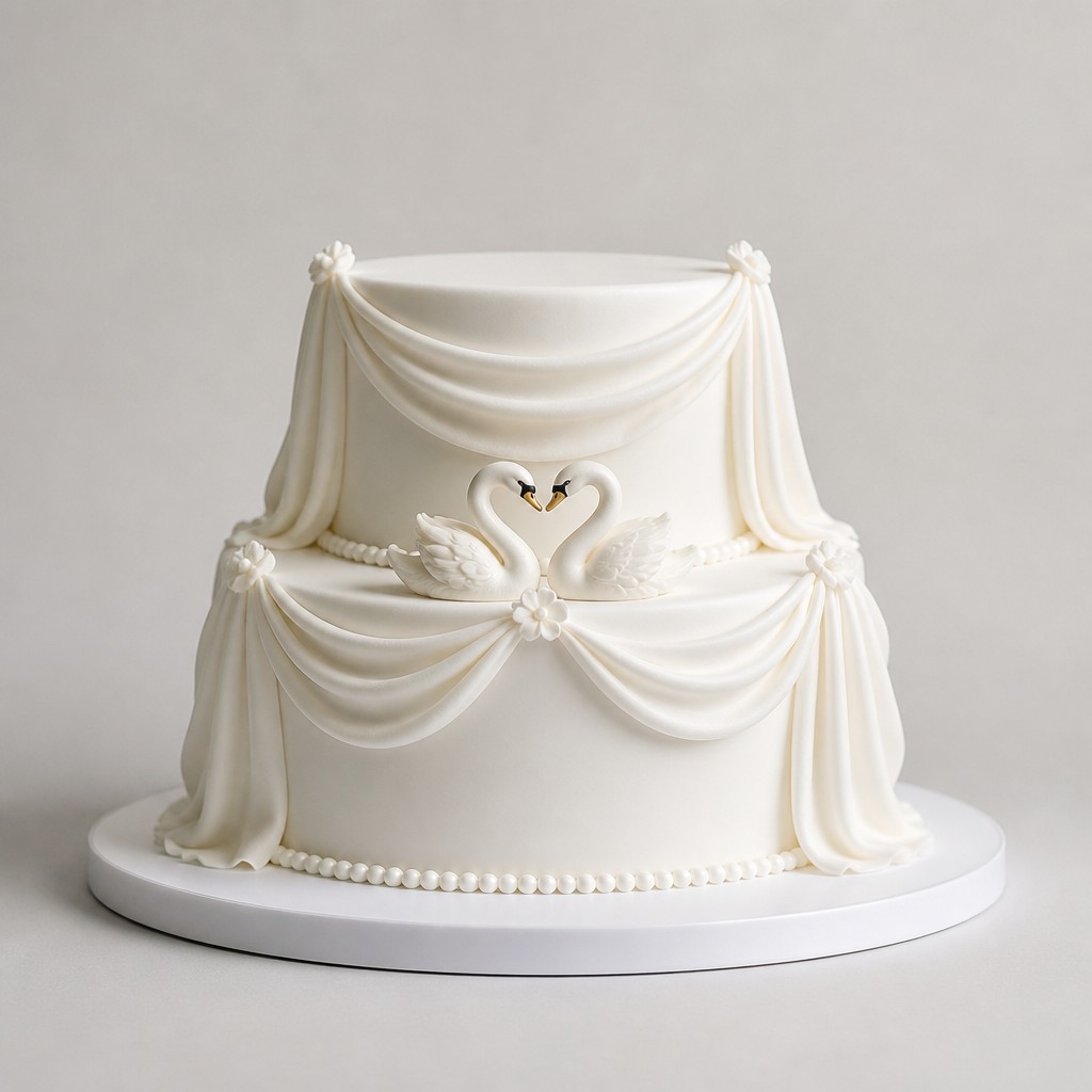 Свадебный торт белый торт с дропировкой и лебедями