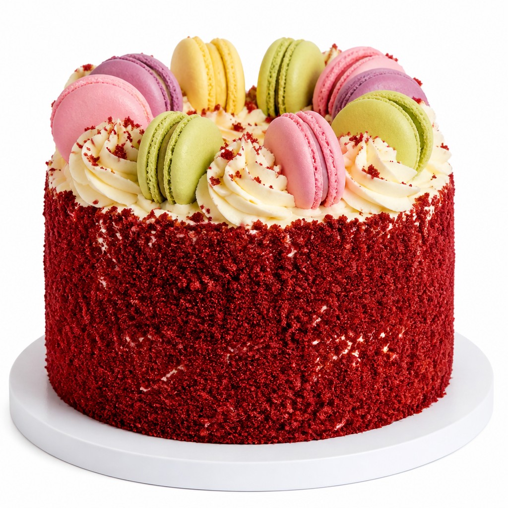 Детский торт красный бархат со сливками и MACARONS