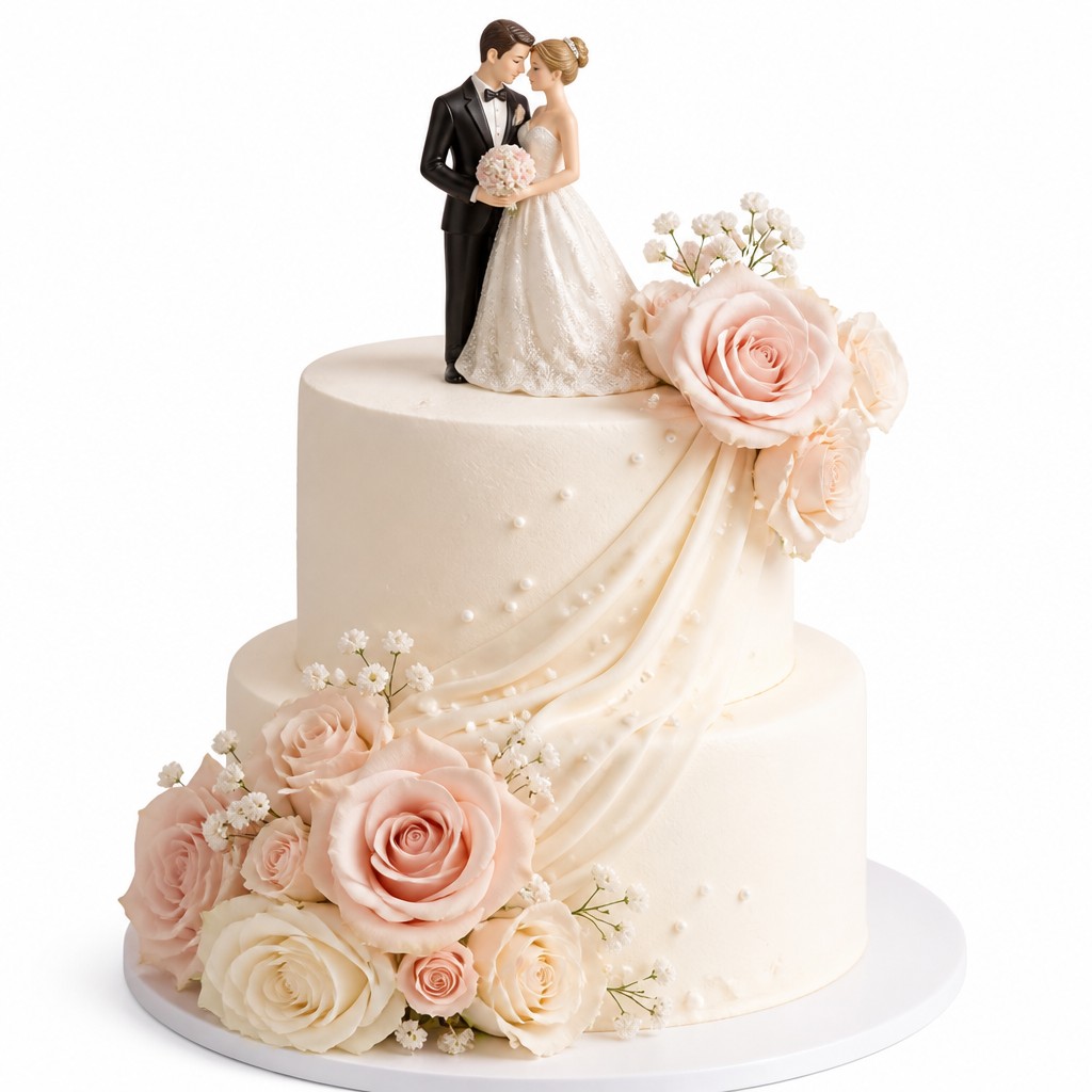Торт с цветами роз и Mr & Mrs