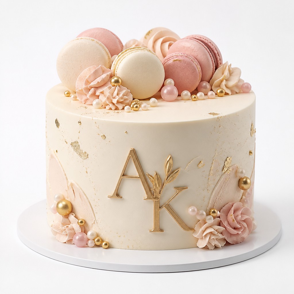 Торт с инициалами и macaron