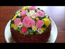 Торт масляный корзина цветов